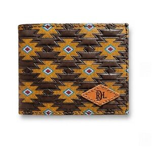 New Red Dirt Hat Co Genuine Leather Aztec Western Bifold Slim Wallet Brown Rodeo